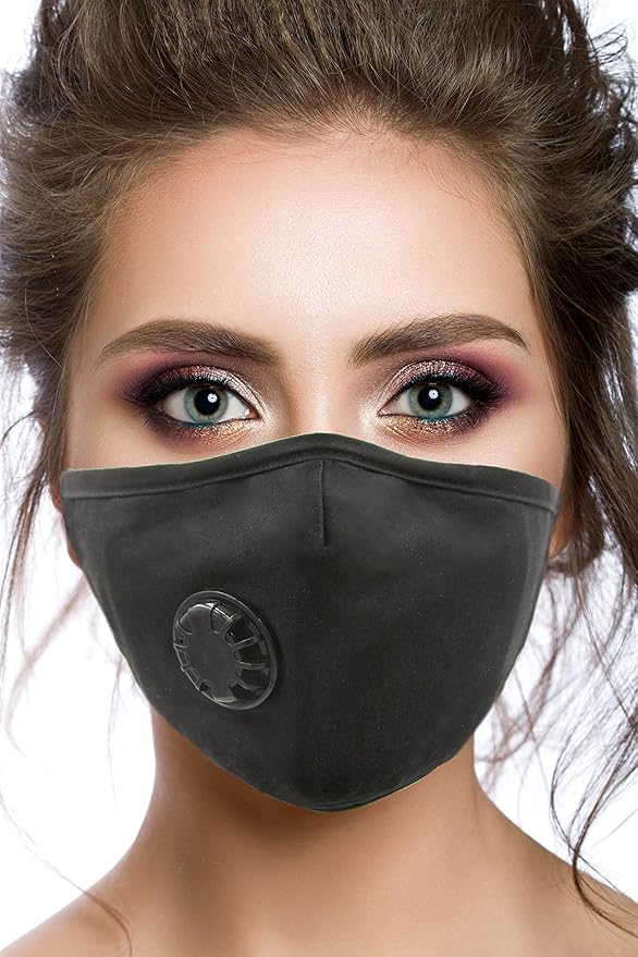 MountainAir Black Dust Mask with 4 Carbon Air Filters and Respirator Filter Valve – Reusable, Washable & Breathing Valve Mask