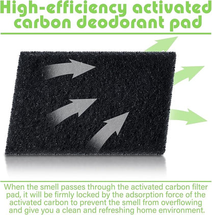 Timgle 24 Pcs Universal Trash Can Deodorizer Trash Bag Odor Absorbing Filters with 24 Double Sided Nano Glues Charcoal Deodorizer for Compost Buckets Countertop Garbage Bins
