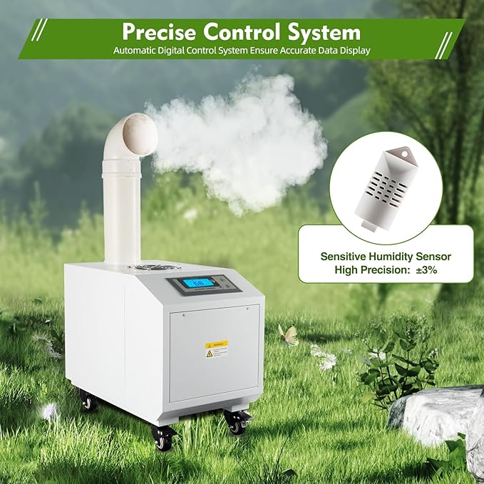 Ultrasonic Industrial Agricultural Humidifer Commercial Humidifier for Plants Large Volume (3kg/H) Automatic Ultrasonic Mist Maker 160M³/H Airflow for Warehouse Greenhouse Garden