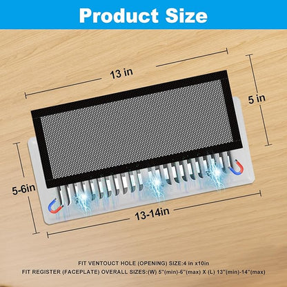 6-Pack Black Magnetic Vent Covers 5x13 Inch - Universal Fit for Floor, Wall & Ceiling Registers (5"-6" Width x 13"-14"Length) | High Airflow Mesh Design | Tool-Free Easy Installation