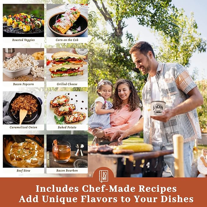 Bacon Grease Container with Strainer - With Food-Grade Silicone Spatula, 24oz Enamel Rustic Farmhouse Fat Container, Keeper, Recipes, Dishwasher Safe