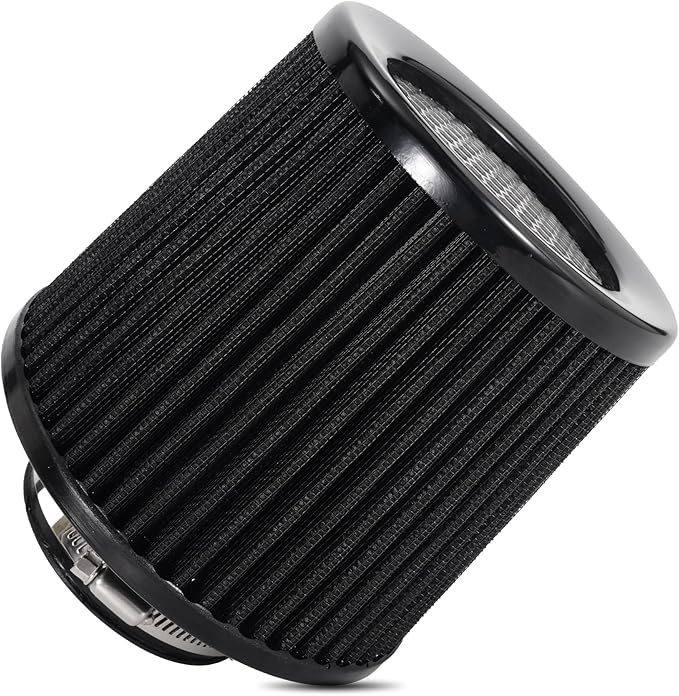 Cold Air Intake Filter High Performance Washable Filter Clamp-On Replacement Air Filter Flange Diameter 3inch/76mm Black