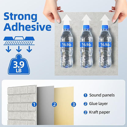 12 Pack Acoustic Panels with Self Adhesive, 12" X 12" X 0.4" High Density Sound Proof Foam Panels for Walls, Soundproof Wall Panels, Brick Sound Absorbing Panels for Home Studio Office Decor Ivory Tan
