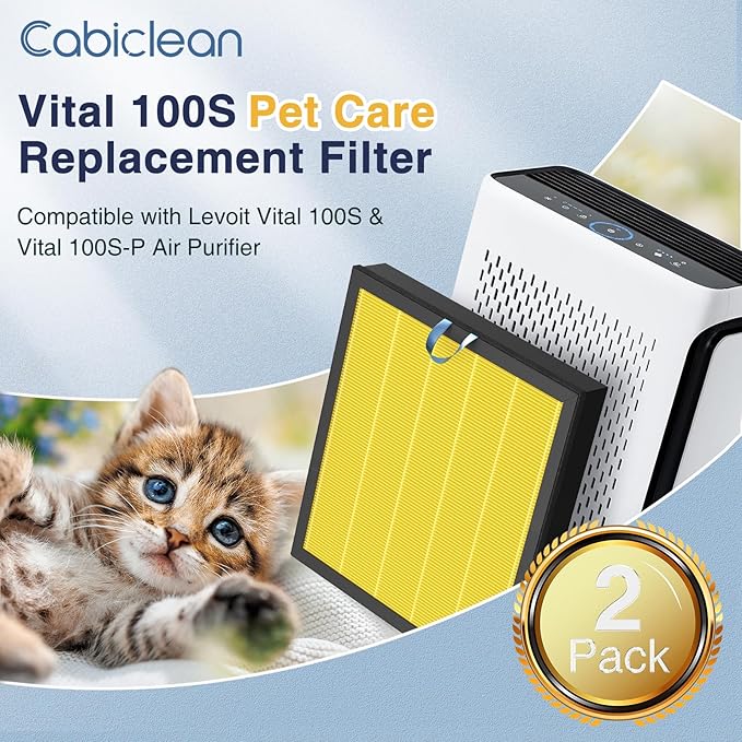 Vital 100S Pet Care Replacement Filter Compatible with LEVOIT Vital 100S and 100S-P Air Purifier, Vital 100S-P Pet Care Filter for Vital 100S-RF-PA, LRF-V102-YUS, 2 Pack, Yellow