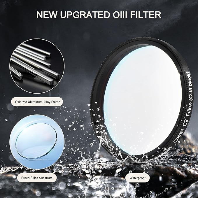 Astromania Telescope Filter 2 Inch Upgrated O-III Comet Filter Narrowband for Telescope, 99% High Transmission - Light Pollution Reduction for Astrophotography, Fit 2 Inch Telescope Accessory