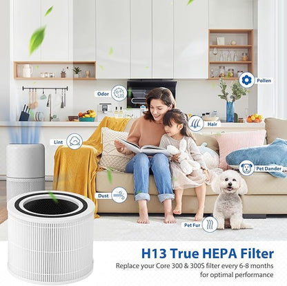 Core 300 Replacement Filter for LEVOIT Core 300, Core 300-P, Core 300S Vortex Air Air Purifier, 3-in-1 H13 Grade True HEPA Filter Replacement 2 Pack, Compare Part No. Core 300-RF (White)