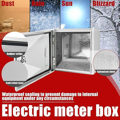 Electrical Box 12 x 12 x 8 Inch Indoor Outdoor Electrical Enclosure Box Steel Junction Box Wall Mounted Universal Electrical Project Box with Safety Locks and Mounting Plates