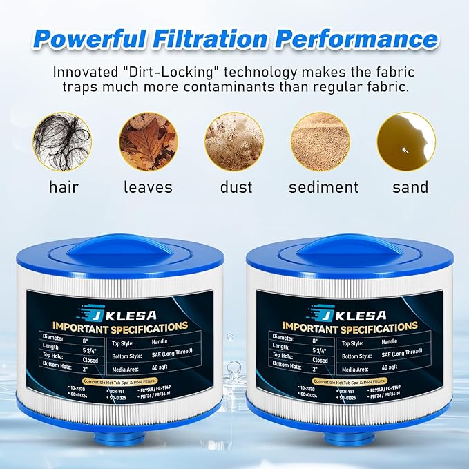 Spa Filter Compatible with 2013+ (Long Thread) Bullfrog/Wellspring 10-2870, Unicel 8CH-951, Pleatco PBF36/PBF36-M, FC9949/FC-9949, SD-01324, SD-01325, Bullfrog 35 Hot Tub Cartridge, 2 Pack