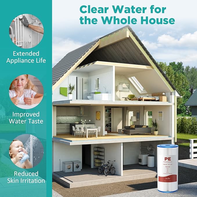 SimPure 10"x4.5" Pleated Sediment Water Filter, 5 Micron Whole House Water Filter Cartridge for Well Water Compatible with FXHSC, ECP20-BB, R50-BBSA, CB1-SED10-BB (4 Pack)