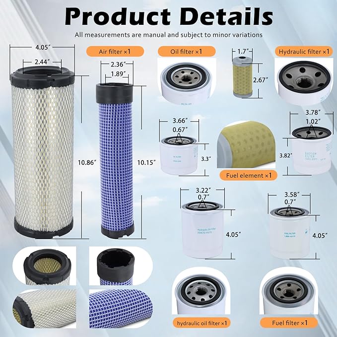Maintenance Service Filter Kit Compatible with Kubota L3301 HST & L3901 HST with D1803 Engine Replaces# TC620-93230 HH164-32430 TC422-82620 1J800-43170 1G311-43380 HHK70-14070