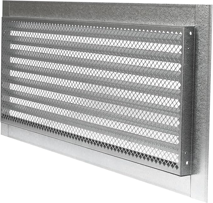 Repa Market 20" x 8" Inch (Inner Dimensions) Galvanized Steel Black Soffit Air Vent Cover - Louvered Square Gable Vent with Mesh Screen - Exhaust/Intake Ventilation Grill - Outdoor Metal Duct Grate