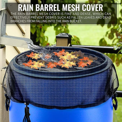 Mesh Cover for Rain Barrel, 2Pcs Water Collection Buckets Cover Rain Collection Barrels Netting Screen to Keep Mosquitoes, Leaves and Debris