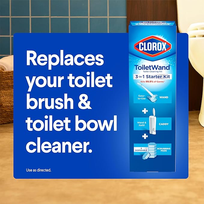 Clorox ToiletWand Toilet Bowl Cleaner- Toilet Brush, Storage Caddy and 16 Disinfecting Refill Heads