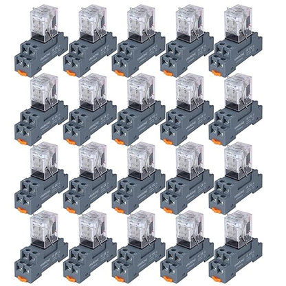 20PCS Electromagnetic Power Relay, 8-Pin 10 AMP 12V DC Relay Coil with Socket Base, LED Indicator, DPDT 2NO 2NC - MY2NJ [Applicable for DIN Rail System]