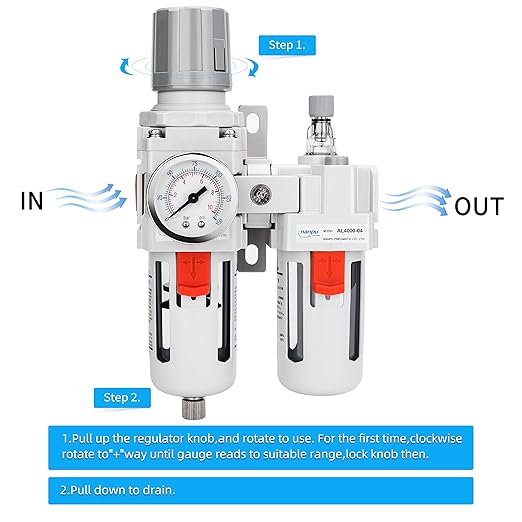 NANPU 1/2" NPT Compressed Air Filter Regulator Lubricator Combo Water/Oil Trap Separator - Gauge(0-150 psi), Poly Bowl, Semi-Auto Drain, Bracket - 3 in 1 Two Unit