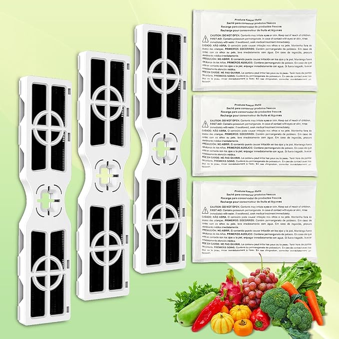 3 Replacement RAF-2 Air Filter (FRGPAAF2) And 3 Pack PK-1 Produce Saver Refills for Frigidaire Pure Air Produce Keeper FRPAPKRF2PK FRPAPKRF, Compatible with Frigidaire Crisp Seal Fresh System