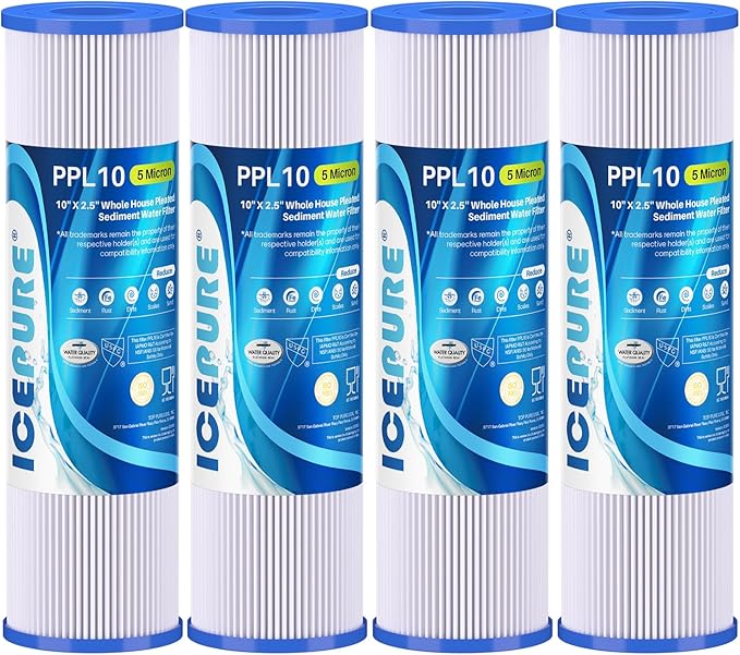 10" x 2.5" Pleated Sediment Water Filter Cartridge Replacement Any 10 inch RO Unit, Compatible with R50, Dupont WFPFC3002, Whirlpool WHKF-WHPL, GE FXWPC, Hydronix SPC-25-1050, Watts FM-50-975 4PACK