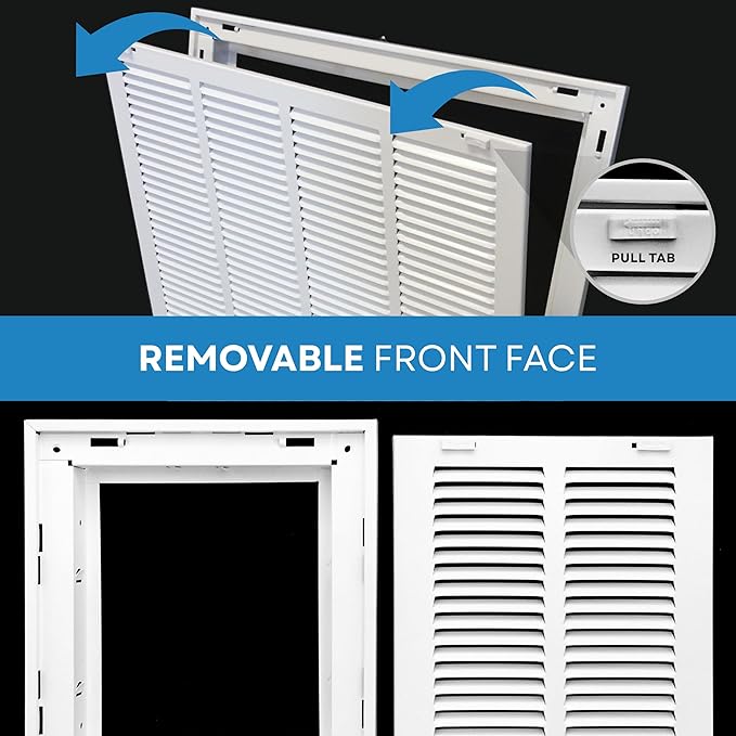 30x14 Return Air Vent Cover Grille for Wall or Ceiling Duct Opening - 1" Filter Compatible - Removable Flat Stamped Face Air Filter Grill by HVAC Premium - White - Overall Size: 32.5" x 16.5"