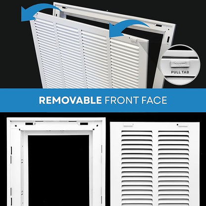 30x14 Return Air Vent Cover Grille for Wall or Ceiling Duct Opening - 1" Filter Compatible - Removable Flat Stamped Face Air Filter Grill by HVAC Premium - White - Overall Size: 32.5" x 16.5"