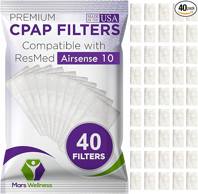 CPAP Filters Disposable Felt Pollen air Filter 40 Pack Compatible with ResMed Airsense 10, Aircurve 10, S9 Series - Made in The USA - Universal CPAP Filter Supplies - Machines - by Mars Wellness