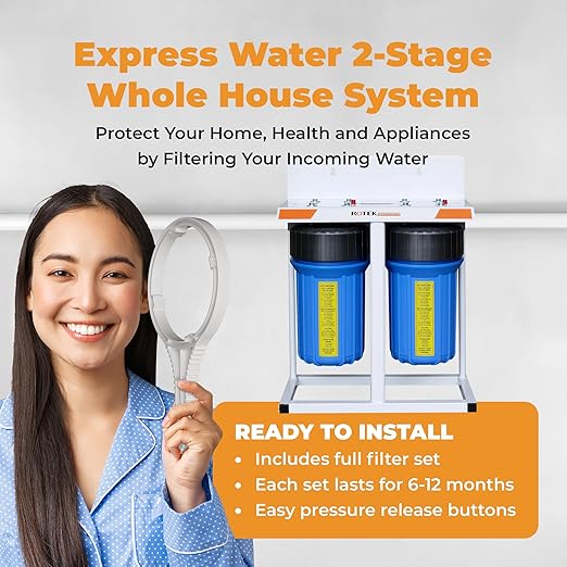 Rotek Water Systems Whole House Water Filtration System | 2-Stage Water Filter System | SED & ACB | Clean Drinking Water | Sediment & Carbon Filter | 10 Inch