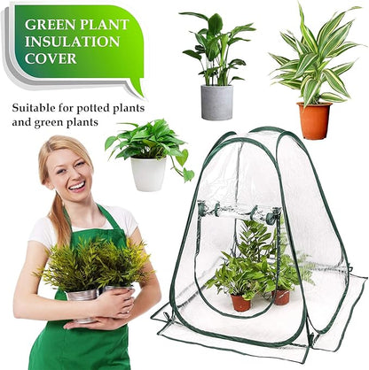 Pop up Greenhouse Cover, Transparent PVC Mini Small Grow Plant House Tent, Gardening Flowerpot Warm Room Backyard Flower Shelter for Indoor Outdoor (27"x27"x31")