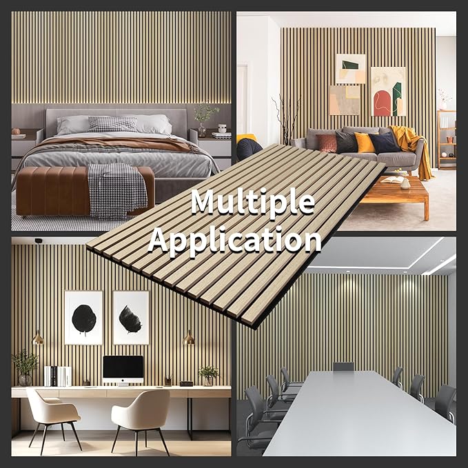 Wood Slat Wall Panel, 48'' x 24'' Wood Panels for Wall, 3D Soundproof Wall Panels, Large Acoustic Panels for Interior Ceiling and Wall Decor Noise Reduction, 2 Pack, Oak