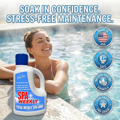 5-in-1 Hot Tub Chemicals – Spa Weekly Enzyme Cleaner & Clarifier, Scum Line Cleaner, Filter Protector + Water Conditioner, Clear Finish for Spas & Inflatable Tubs, 3 Liter (101.5 fl oz) – BubbyShine