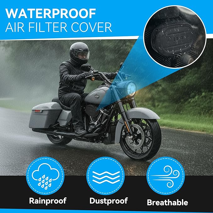 Meonum 2 Pack Air Filter Waterproof Rain Sock Covers, Compatible with Harley 114 Road King/Touring/FLHR/FLHX/Dyna/Softail, Air Cleaner Dustproof Protective Wraps Covers