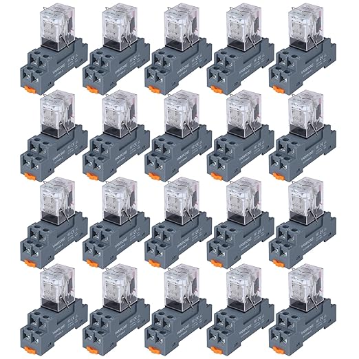 20PCS Electromagnetic Power Relay, 8-Pin 10 AMP 110/120V AC Relay Coil with Socket Base, LED Indicator, DPDT 2NO 2NC - MY2NJ [Applicable for DIN Rail System]