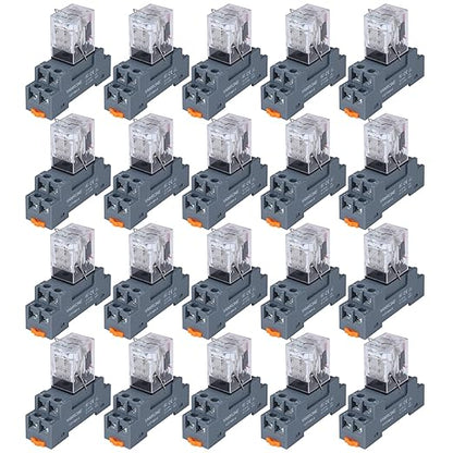 20PCS Electromagnetic Power Relay, 8-Pin 10 AMP 110/120V AC Relay Coil with Socket Base, LED Indicator, DPDT 2NO 2NC - MY2NJ [Applicable for DIN Rail System]