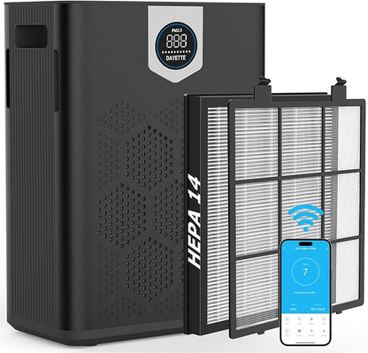 DAYETTE Smart Air Purifiers for Home Large Room, H14 Air Purifier with Washable Filters Up to 3000 Ft², APP & Voice Control & 22 dB Sleep Mode for Bedroom Living Room, Black