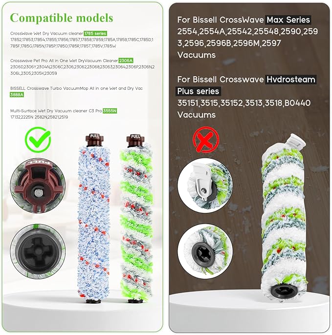 Replacement Parts for Bissell CrossWave Vacuum 1785A 2306A 1785R 1785 2306 2551 Brush Roll 1868 and Replacement Filters 1866, Compare to Part 1608683, 160-8683, 1608684 LUXRILIX