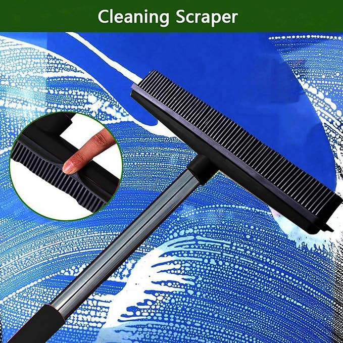 Multifunctional Broom, Telescopic Carpet Rake Rubber Pp 12.6in Brush Easy Wash Floor Carpet Broom for Pet Hair Dust Removal Tile Window Cleaner (Black)