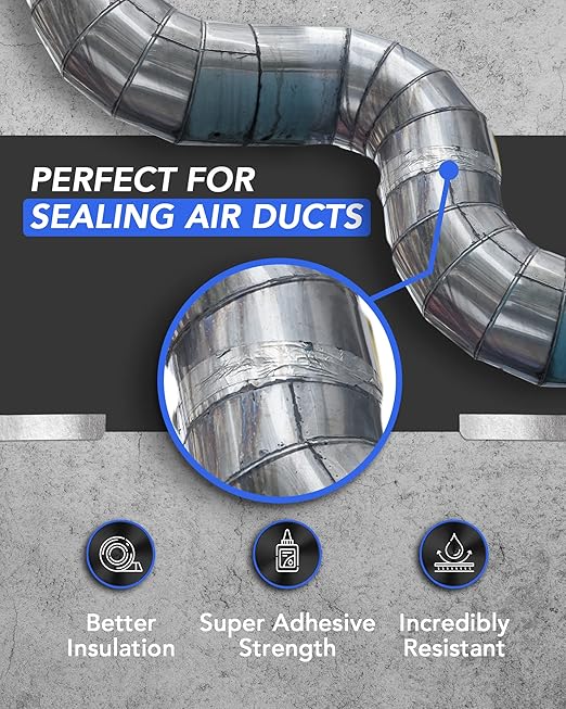TapePlus Aluminum Foil Tape - Heat Resistant Tape & High Temperature Seal - Thermal Duct Insulation & HVAC Seal - Waterproof Metal Adhesive for Ductwork - Pack of 6, 2 in x 210 ft, Silver