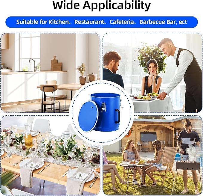 8 Gal Fryer Grease Bucket, Steel Oil Disposal Container with Rust-Proof Coating, Safety Lid & Lock Clips & Filter Bag for Cooking Grease Storage & Transport,Blue