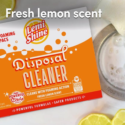 Lemi Shine Foaming Garbage Disposal Cleaner and Deodorizer - Citric Acid Cleaning Powder - Fresh Lemon Scent - 16.92 oz (16 Pack)