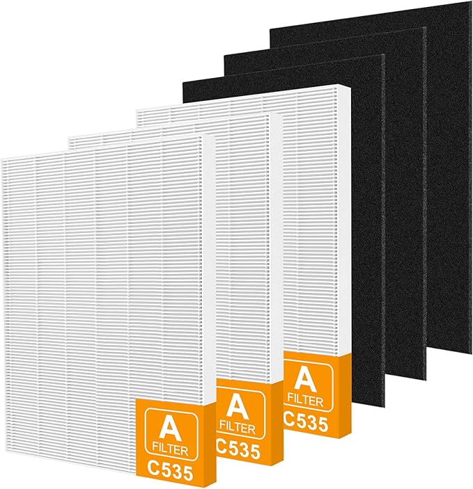 115115 Replacement Filters A Size 21 for Winix PlasmaWave 5300-2, C535, 6300, 5300, 6300-2, P300, AM90, 9000, 5000, 5000B, C909, 9800 Air Purifier, 3 HEPA Filter + 3 Carbon Pre-Filters
