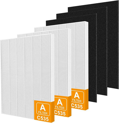 115115 Replacement Filters A Size 21 for Winix PlasmaWave 5300-2, C535, 6300, 5300, 6300-2, P300, AM90, 9000, 5000, 5000B, C909, 9800 Air Purifier, 3 HEPA Filter + 3 Carbon Pre-Filters
