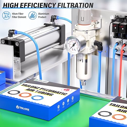 TAILONZ PNEUMATIC 1/2 Inch NPT White Air Filter Pressure Regulator Combo Piggyback, Air Tool Compressor Filter with Gauge AW4000-04