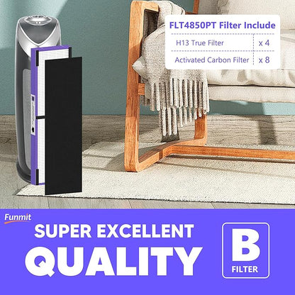 FLT4850PT Filter B Pet Replacement Compatible with G-Guardian AC4825, AC4300, AC4900, AC4825DLX, AC4850, CDAP4500 Air Purifier, 4 H13 Filters + 8 Activated Carbon Pre-Filters, Purple