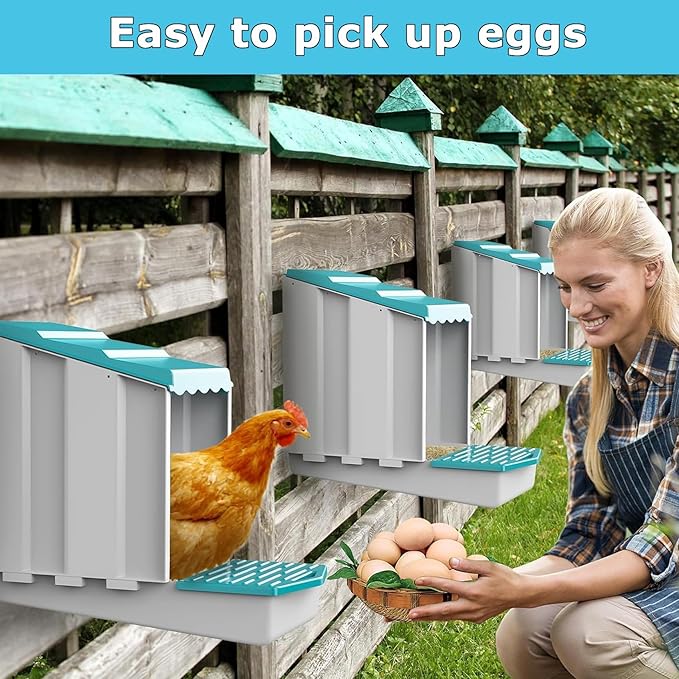 AUTENS Chicken Nesting Boxes, 1 Hole Laying Boxes,1 Nest Mat, Plastic Roll Away Chicken Nest Box, Egg Roll Out with Perch Eggs Protected Collection Area, Poultry Modular House Egg Coop Nest Perch