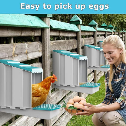 AUTENS Chicken Nesting Boxes, 1 Hole Laying Boxes,1 Nest Mat, Plastic Roll Away Chicken Nest Box, Egg Roll Out with Perch Eggs Protected Collection Area, Poultry Modular House Egg Coop Nest Perch