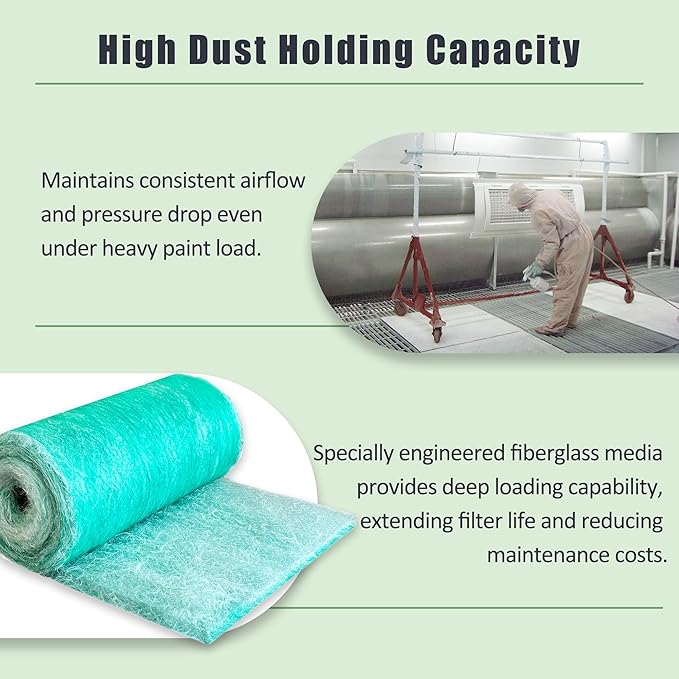 Fiberglass Paint Booth Filter Roll for Spray Booth 15-Gram Green 300ft (30" x 300ft)