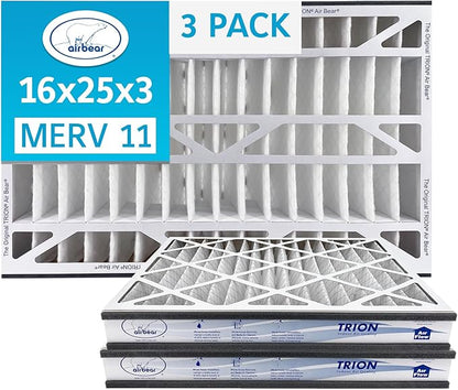 16x25x3 Air Filter MERV 11 (3-Pack) TRION Air Bear Pleated HVAC Air Filter Replacement (Actual Size: 15.75 x 24.25 x 3.0625 Inches)