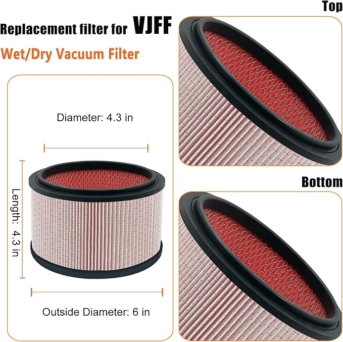 VJFF Fine Dust Replacement Filter Fits Vacmaster VFB511B 0201 Beast/ VWMB508 0101/ VF408/ VF409/ Professional VF410P, Replaces Vacmaster VJFF Filter with 2x Foam Sleeve-1 Pack