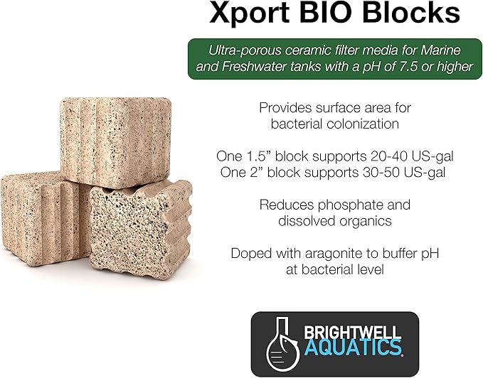 Brightwell Aquatics Xport-BIO Block - Biological Filtration Mediafor Bacteria Growth and Phosphate Reduction, 6 pack, 2"