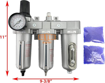 3/4" NPT HEAVY DUTY Industrial Grade Filter Regulator Coalescing Desiccant Dryer System For Compressed Air Lines, Metal Bowls, Great For Paint Spray And Plasma Cutter(AUTO DRAIN)
