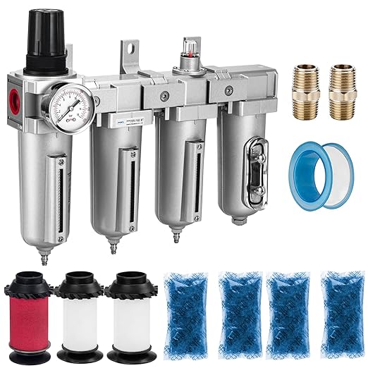 NANPU 3/4" NPT Industrial Grade 4 Stage Air Drying System - Double Particulate Filters, Coalescing Filter, Desiccant Dryer & Air Regulator, Metal Bowl, Manual Drain, for Paint Spray＆ Plasma Cutter