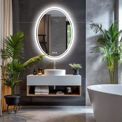 LUVODI Lighted LED Bathroom Mirror: 28”x20” Oval Anti-Fog Dimmable Wall Mounted Makeup Mirror with Backlit - Modern Vanity Mirrors with Demister Pad Smart Touch Switch Sensor Memory Function